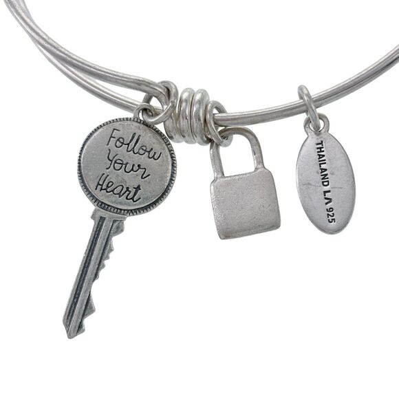 Footnotes Sterling Silver Inspirational Quote Lock Key Charm Slide Bracelet 7.5" - Picture 3 of 6